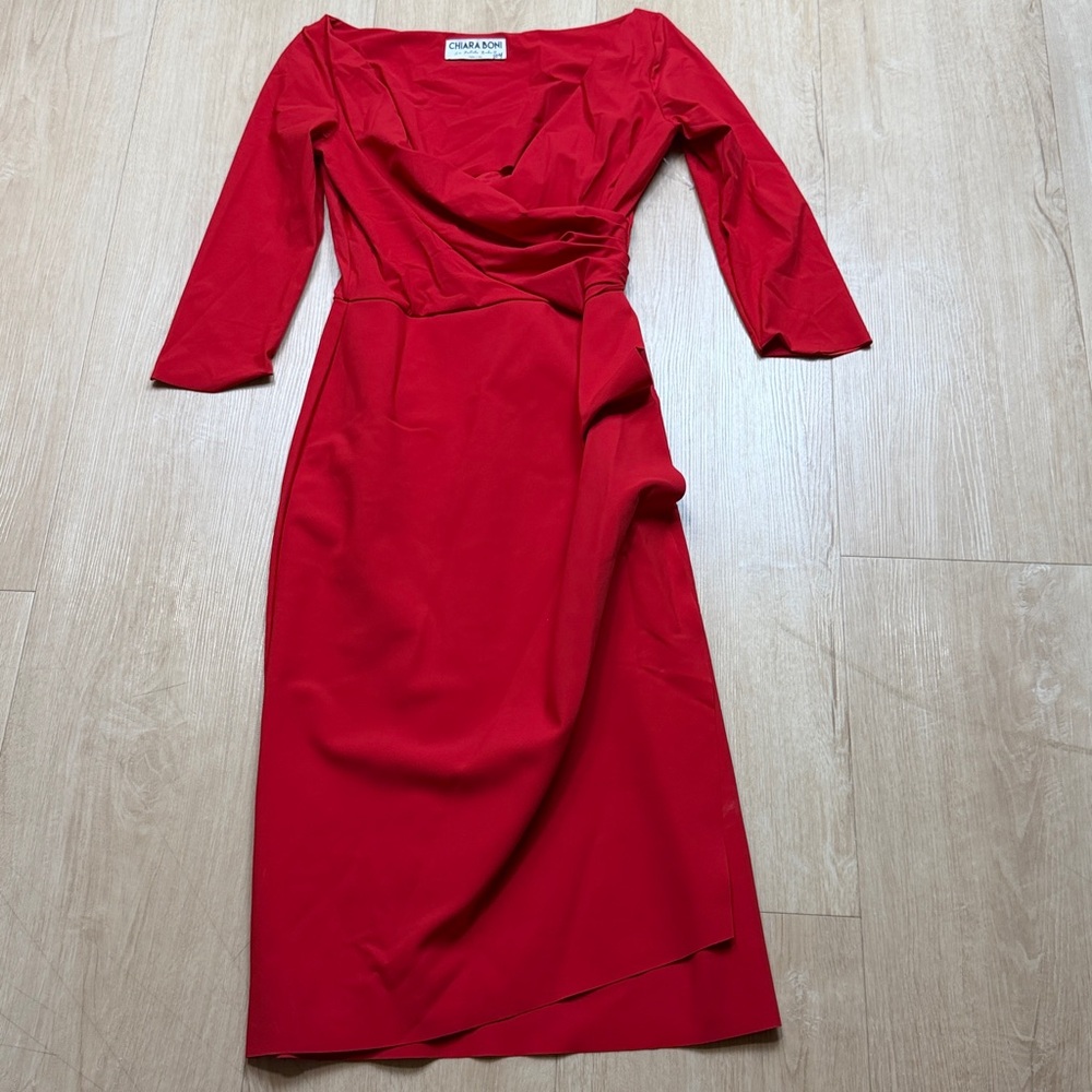 Chiara Boni FLORIEN DRESS Red Midi Dress, SIZE 8 - Picture 4 of 9